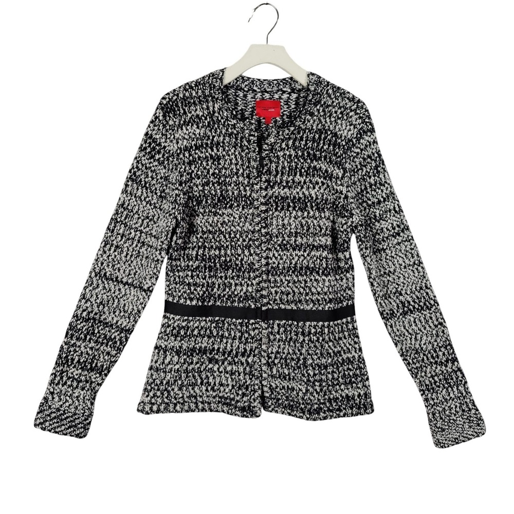 Narciso Rodriguez Women Parisian Dark Academia Cardigan Jacket L Black White Zip